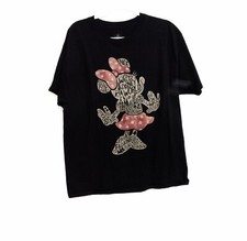 Disney Womens Black Cotton T-Shirt Minnie Mouse Silhouette Graphic Crew Neck L