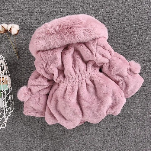 Baby Girls Warm Winter Coats Faux Fur Fashion Kids Hooded Jacket Coat for Girl - Picture 14 of 27