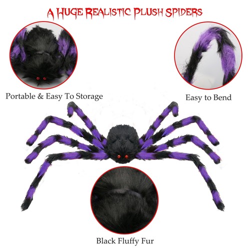2X Halloween Spider with Red Eyes 3FT Giant Scary Props Window Wall Yard Party - Foto 3 di 19