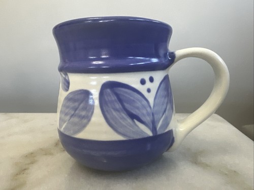 Taza de café Pfaltzgraff Villa Flora barril estampado azul crema México • - Imagen 2 de 7