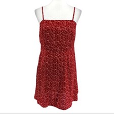 Women's Nasty Gal Red Floral Spaghetti Strap Square Neck Mini Dress sz 10
