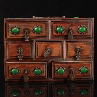 Chinese Rare Royal Collection Inlaid gems Jewelry Box