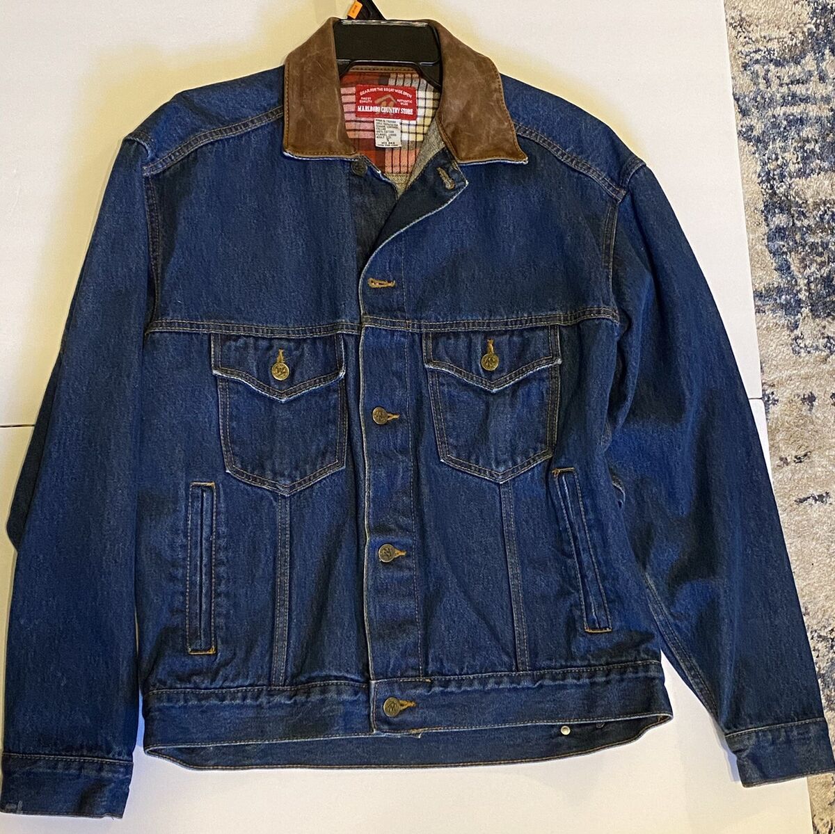Marlboro denim jacket leather best sale collar