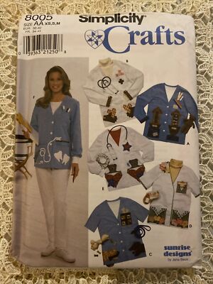 Simplicity Crafts Scrub Jacket 8005 Appliques Button XS S M Sewing Pattern UC