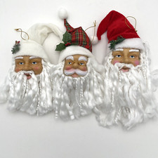 3 VTG Santa Head Ornament by Greenbrier Intl Wool Beard 9" Christmas