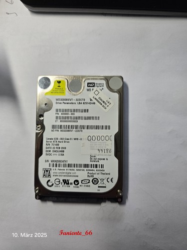Western Digital WD3200BEVT / 320 GB / 2,5 Zoll Festplatte SATA 👍
