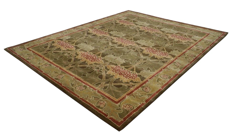 Alfombra de lana | Alfombra verde Cecil Pottery Barn acolchada a mano | Alfombra William Morris Foto 3 de 4