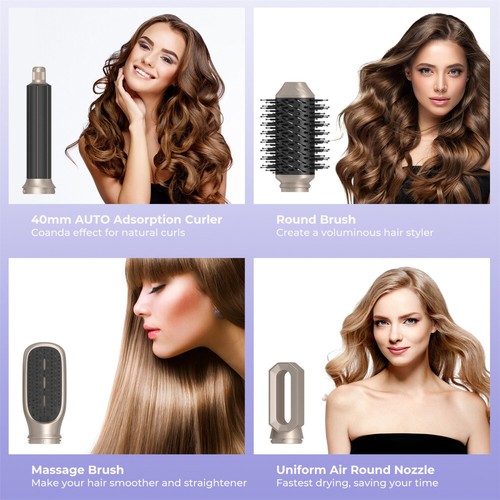 6IN1 Föhnbürste Air Styler Haartrockner Warmluftbürste Set Haarstyler Lockenstab - Bild 12 von 12