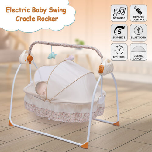 Electric Baby Auto Swing Crib Rocking Chair Bluetooth Bassinets Sleep Bed ABS UK