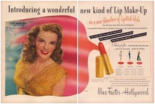 1946 Max Factor Judy Garland Lip Stick Film Promotion TWO Page Vintage Print Ad