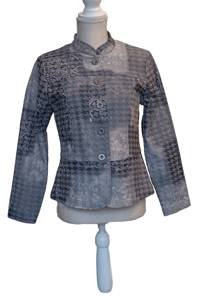 Blazer Analogy para mujer talla PM azul/beige pata de gallo mezcla de algodón Foto 2 de 4