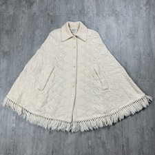 VTG CUDDLE KNIT 60S 70S PONCHO SHAWL CAPE IVORY WOMENS OS COTTON BLEND BOHO