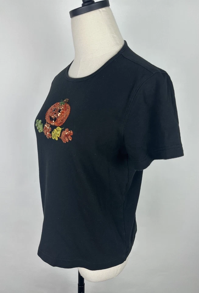 Camiseta CORAL BAY Halloween PM Petite M Lentejuelas Calabaza Cuentas Otoño Jackolantern  Foto 3 de 4