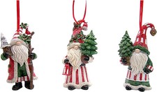 Set of 3 Assorted Christmas Gnome Ornaments, Festive Holiday Gnome Decor