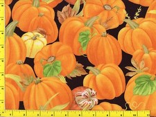 Harvest Pumpkins Squash on Black Quilting Fabric by the Yard 223
