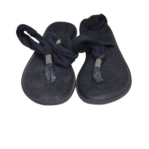 Sanuk Sandals Womens 6 Yoga Sling Ella Thong Flip Flops Sandals Black Fabric - Picture 4 of 6