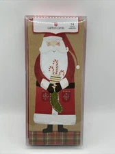 Santa Claus 14 Christmas Cards  & Candycane Holiday Glitter envelopes