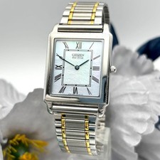 Citizen Tank Square Eco Drive Watch White Dial Silver Gold Bracelet Band