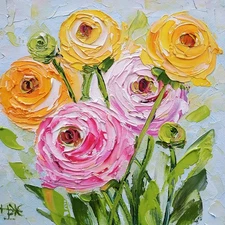 Ranunculus Painting Impasto Oil Painting Floral Art Original Art 3D Painting 6х6