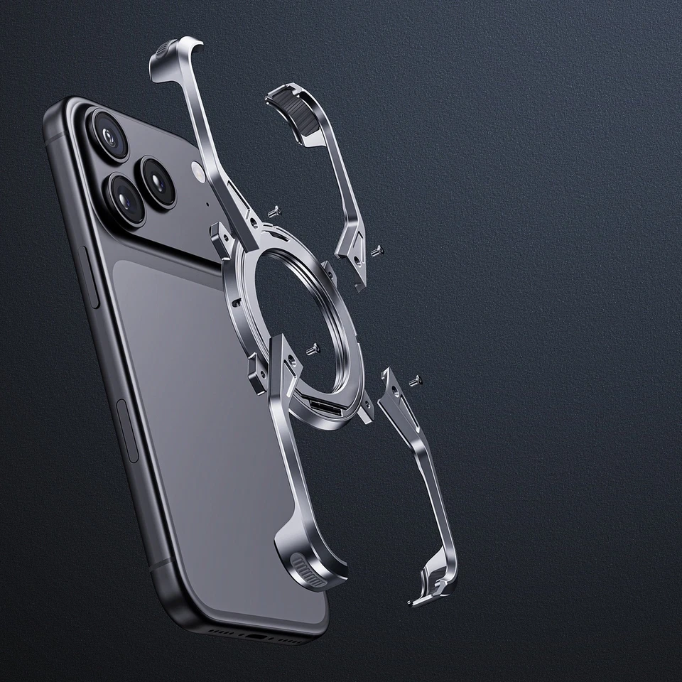 For iPhone 15/16/17 Pro Max Shockproof Rugged Metal Ring Stand Bumper Frame Case - Image 4 of 4