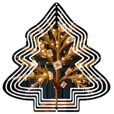 Metal Hanging Christmas Tree Wind Spinner - Decorative Golden Branch Design