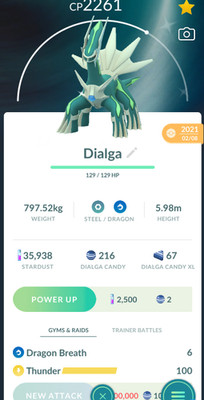 Pokemon Trade Go - Shiny Dialga Altered Form - Registered 20K