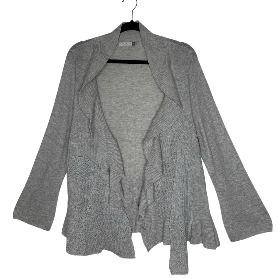 Cárdigan Suéter Chalet Gris Mezcla Lana Volantes Mezcla Puntada Detalle Lazo Talla XL Foto 2 de 4