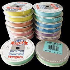 Wrights Double Face Satin Ribbon 1/4  LOT - 14 Rolls - 3.5 Yds Each - 7 Colors