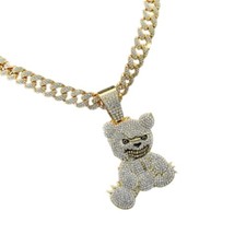 Dazzling Bear Pendant Necklace Mens Cuban Link Chain Hip Hop Style Neckchain
