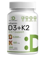 DEAL SUPPLEMENT Vitamin D3 K2 5000IU Softgel, 2-1 Complex, 250 Count+ Exp2027