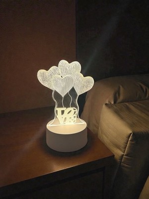 USB 3D LED Bedside Night Light Romantic Love Acrylic Desktop Table Lamp #JD