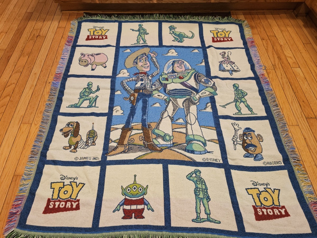 Vtg Disney Pixar Toy Story Fringe Blanket 56”x 48” Throw Kidcore