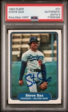 1982 Fleer Steve Sax Autographed Rookie Card RC PSA Authentic AUTO 9 #77565398. rookie card picture