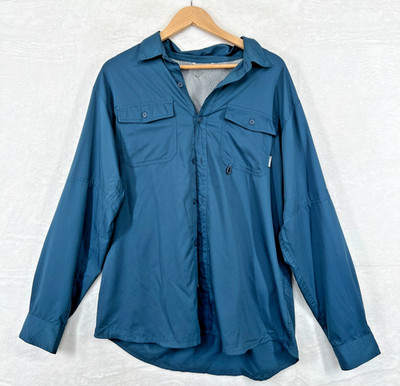 Columbia Herren Langarm Outdoor Hemd blau türkis Mesh Belüftung Wandern Angeln