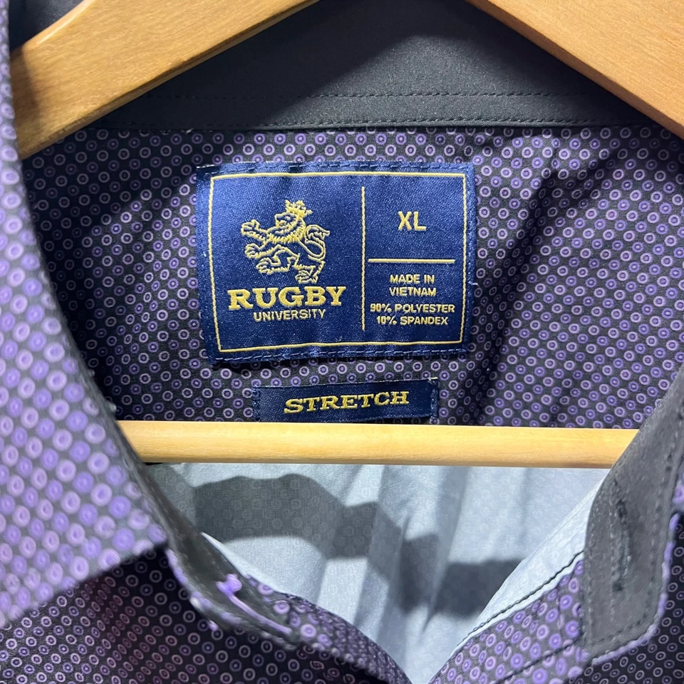 Rugby University Mens Stretch Pattern Purple Black Button Up Shirt XL - Image 4 of 4
