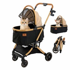 3-in-1 Pet Stroller with Detachable Carrier, Luxury Dog Stroller for Small Do...