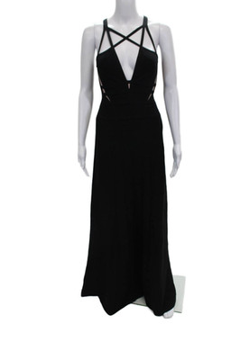 Herve Leger Women Maxi Halter Black Sleeveless Rayon Zip Dress Size M