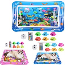 Cat Water Mat Interactive Sensory Play Mat with Floating Fish Toys LED Color