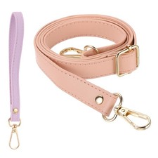 28-52 Inch Adjustable Leather Purse Strap with Wristlet, Pink/Gold