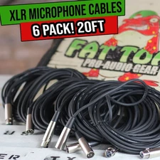 XLR Microphone Cables 6 PACK - 20Ft Wire Mic Cord Studio Patch Mixer Pro Audio