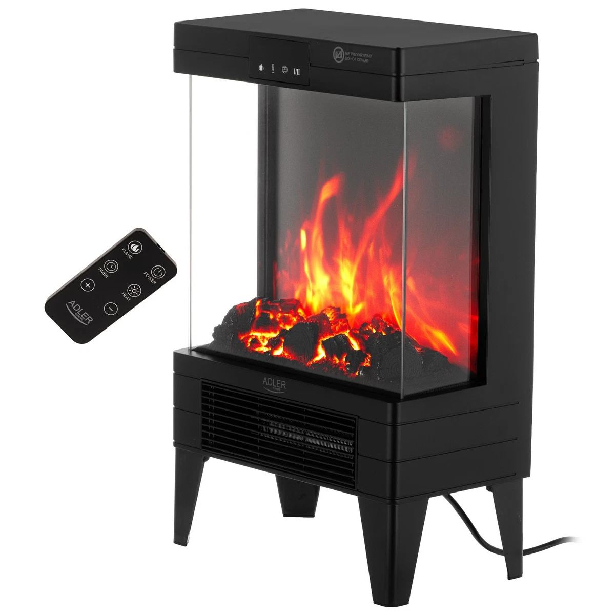 Adler AD 7755 Chimenea eléctrica LED 2000W con mando negro