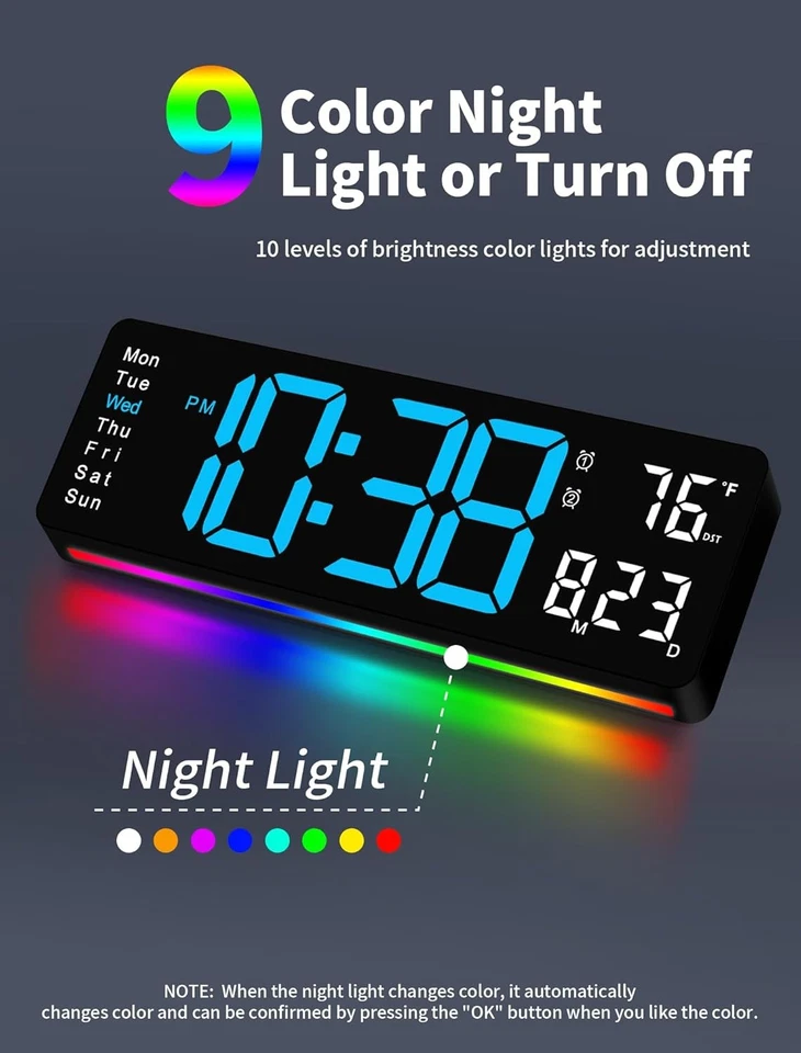 Reloj de Pared Digital MASHI, Reloj Digital Pantalla Grande 16" con Control Remoto, Foto 3 de 4