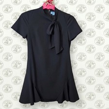 CeCe Black Short Sleeve Mock Neck Tie Front Ruffle Little Black Dress Size 8