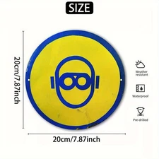 2D Flat,Classic Style 2D Flat Round Aluminum Wall Art,Blue & Yellow Metal Sign P