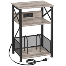 Record Player Stand with Charging Station, Turntable Stand with Storage Cabin...