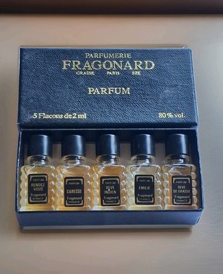 Stored In BOX FRAGONARD PARFUM 5 MINIATURE BOTTLES FRANCE 2 ML EACH New/unused