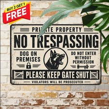 Sturdy Trespassers Warning Dog On Property Metal Sign Security Gate Plaque