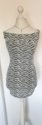 Kleid Minikleid Mango Basics schwarz weiß Muster kurz Größe XS auch S