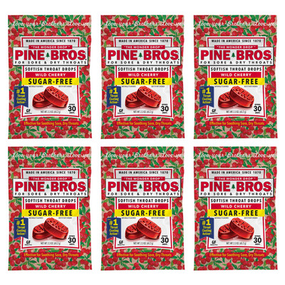 Pine Bros Softish Throat Drops Wild Cherry Sugar Free -- 30 Drops (Pack of 6)