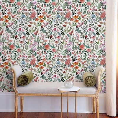 Colorful Floral Self Adhesive PVC Wallpaper Chic Red And Green Vinyl Room Decor